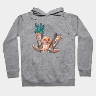 Cute Dachshund Puppy and Cowboy Boots Watercolor Art Hoodie